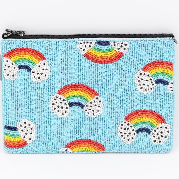 Handmade Round seedbead rainbow pattern pouch/ crossbody bag - Picture 2 of 2